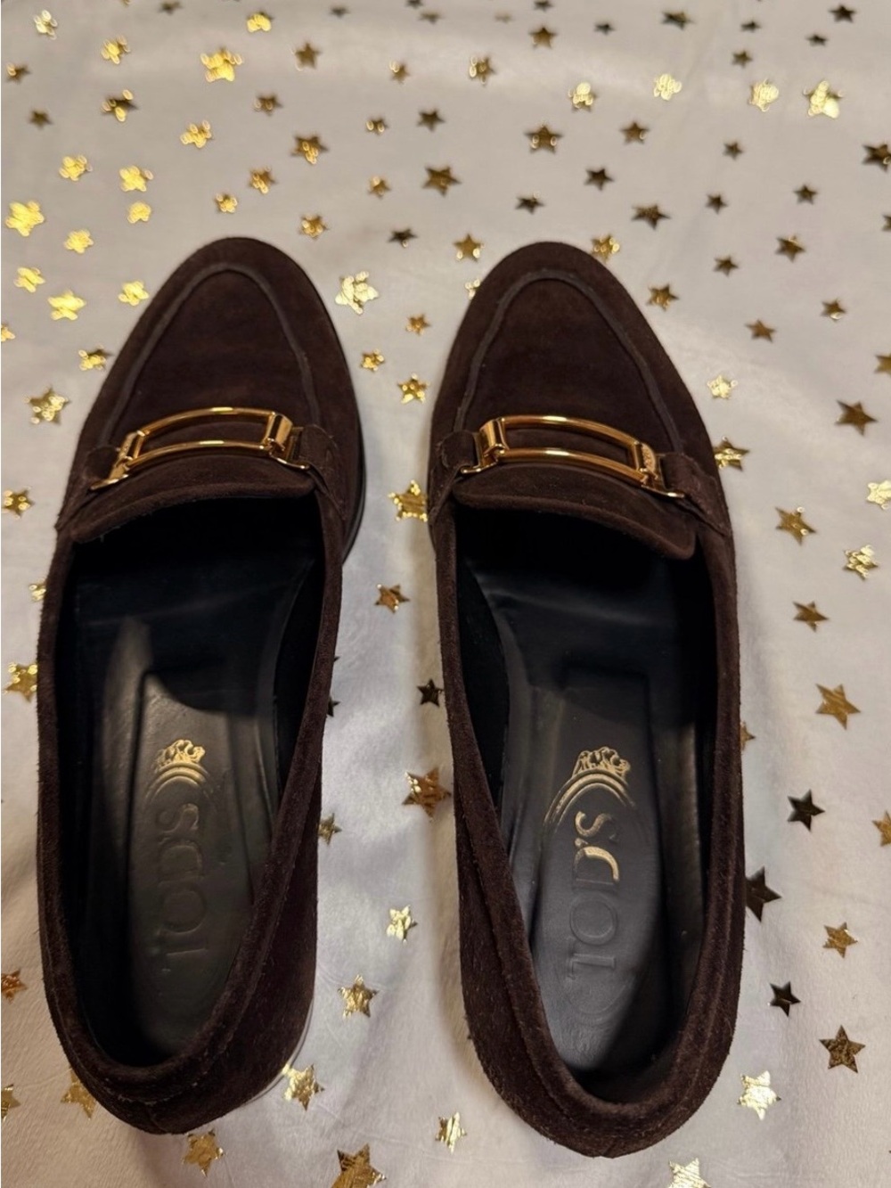 TOD’S Class Brown Woman’s Suede Loafers with Gold Bit Hardware
